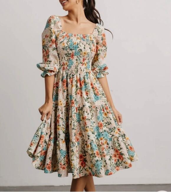 Baltic Born Dresses & Skirts - Baltic Born Marta Midi Floral Multicolor Smocked Dress